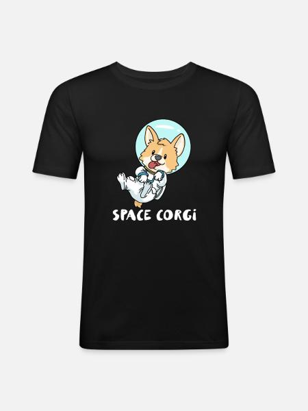 Space Corgi - Männer Slim Fit T-Shirt - Schwarz
