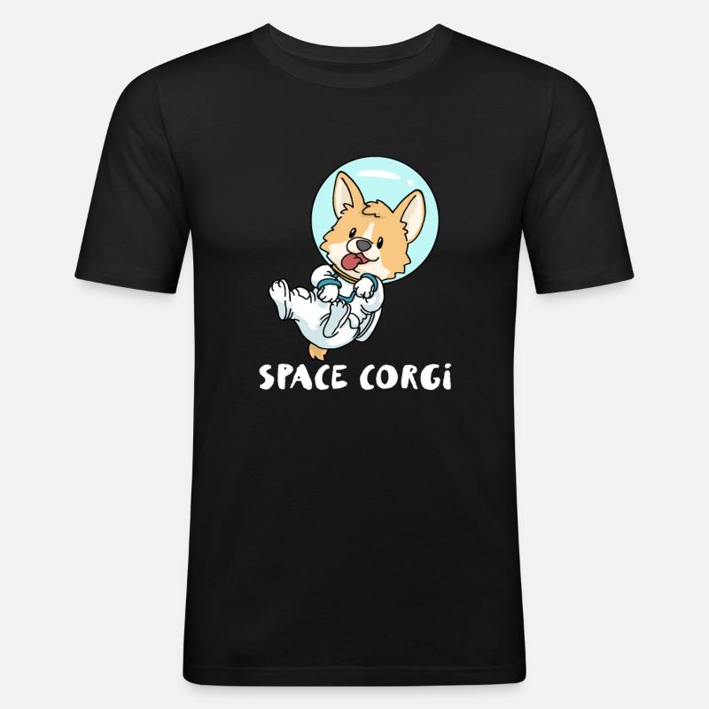 Space Corgi - Männer Slim Fit T-Shirt - Schwarz