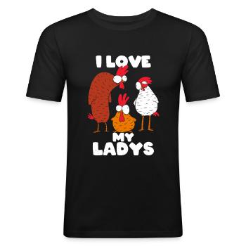 Huhn - Männer Slim Fit T-Shirt - Schwarz - Vorne - Nik (191cm)