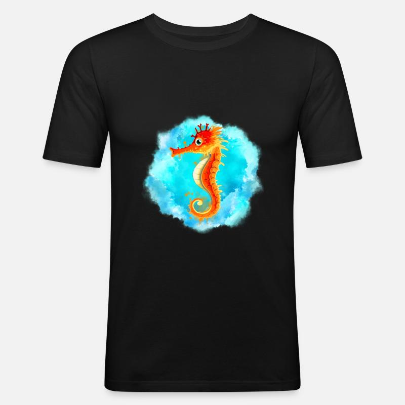 Seepferd - Männer Slim Fit T-Shirt - Schwarz