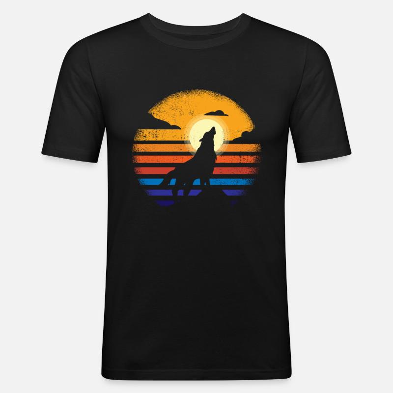 Wolf - Männer Slim Fit T-Shirt - Schwarz