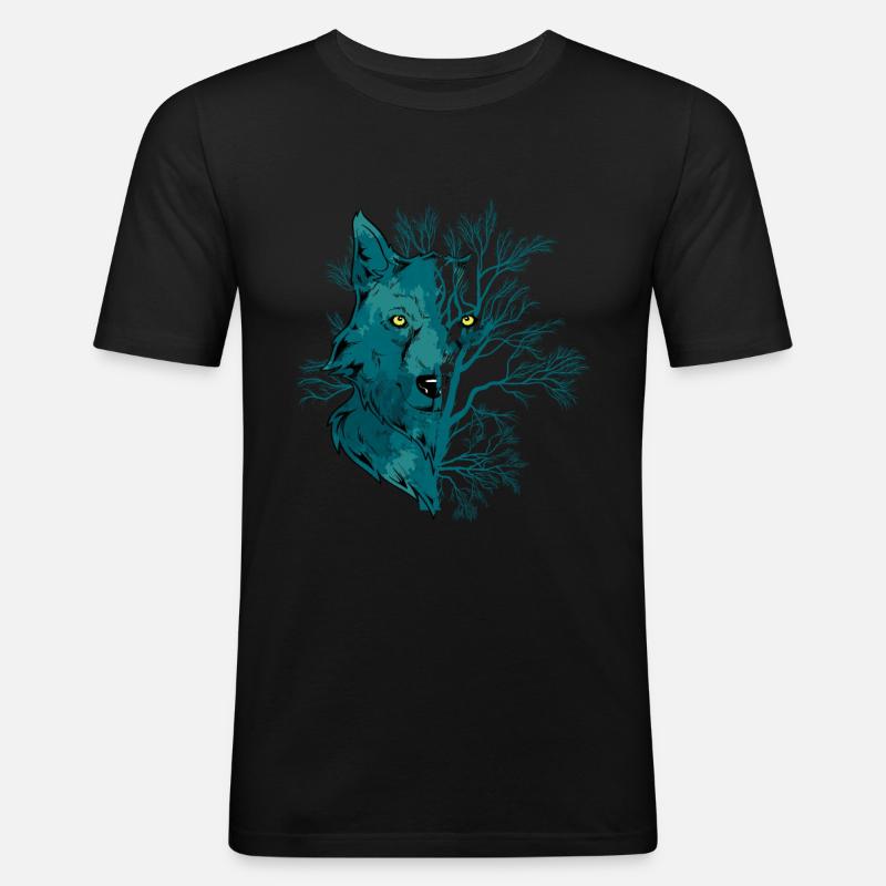 Heulender Wolf Mondlicht Wolf - Männer Slim Fit T-Shirt - Schwarz