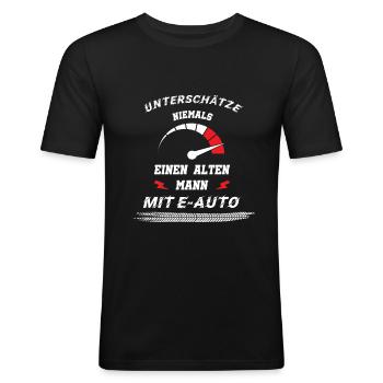 Unterschätze Nie einen alten Mann mit E-Auto - Männer Slim Fit T-Shirt - Schwarz - Vorne - Nik (191cm)