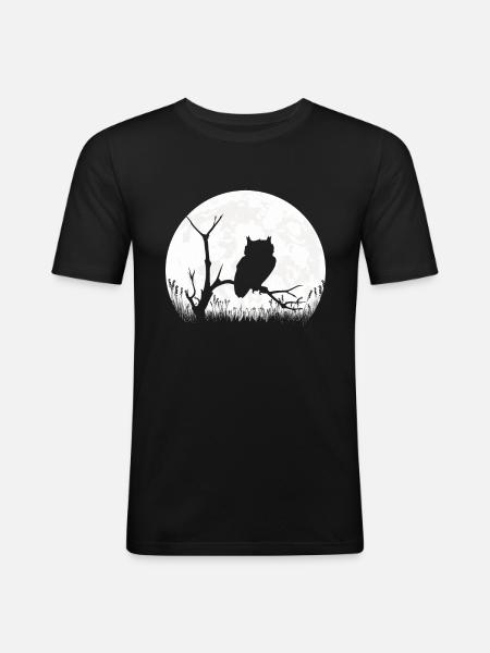 Eule Mond Schlafshirt Geschenk - Männer Slim Fit T-Shirt - Schwarz