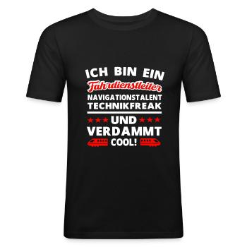 Fahrdienstleiter und Eisenbahner Lokomotive Bahn - Männer Slim Fit T-Shirt - Schwarz - Vorne - Nik (191cm)