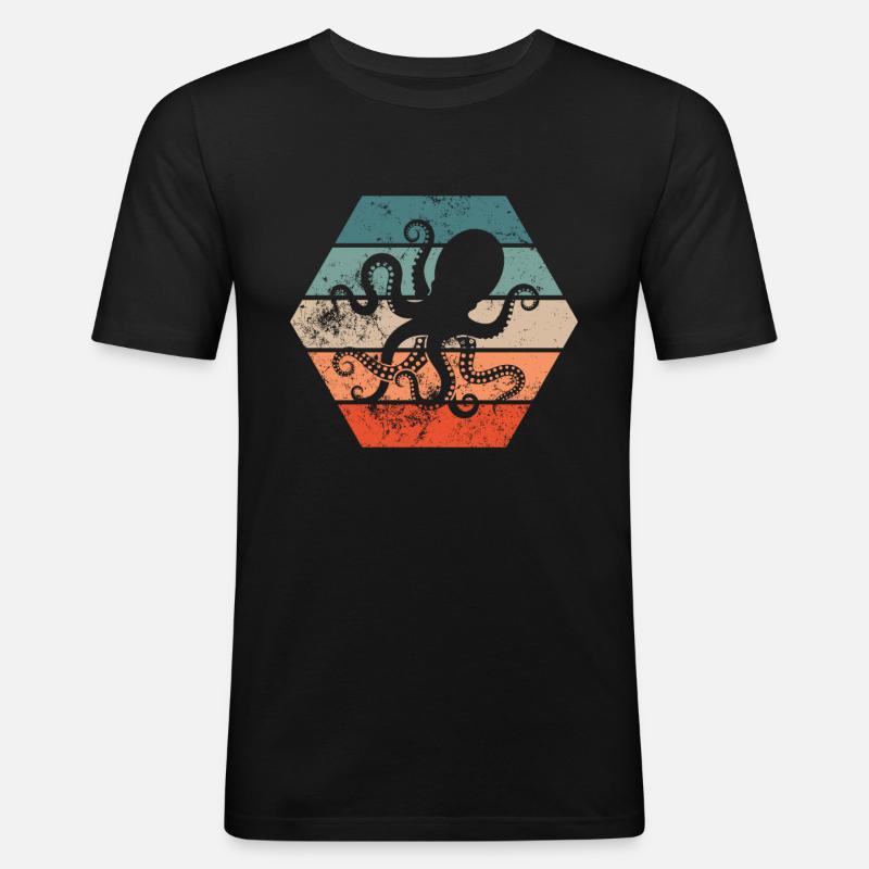 Octopus Squid Retro Gift - Men's Slim Fit T-Shirt - black