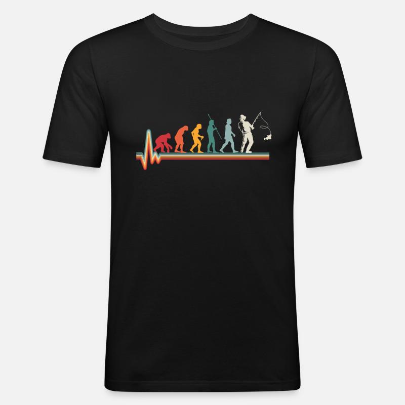 Evolution Angler Herzschlag Retro Geschenk - Männer Slim Fit T-Shirt - Schwarz