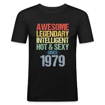 Geboren 1979 Geboren 1979 Verjaardag - Mannen slim fit T-shirt - zwart - Voor - Nik (191cm)