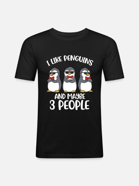 I Like Penguins Pinguin Geschenk - Männer Slim Fit T-Shirt - Schwarz