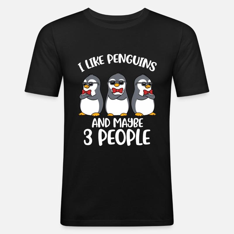 I Like Penguins Pinguin Geschenk - Männer Slim Fit T-Shirt - Schwarz