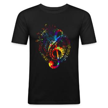 Musik Geschenk Musiknoten Bunter Notenschlüssel - Männer Slim Fit T-Shirt - Schwarz - Vorne - Nik (191cm)
