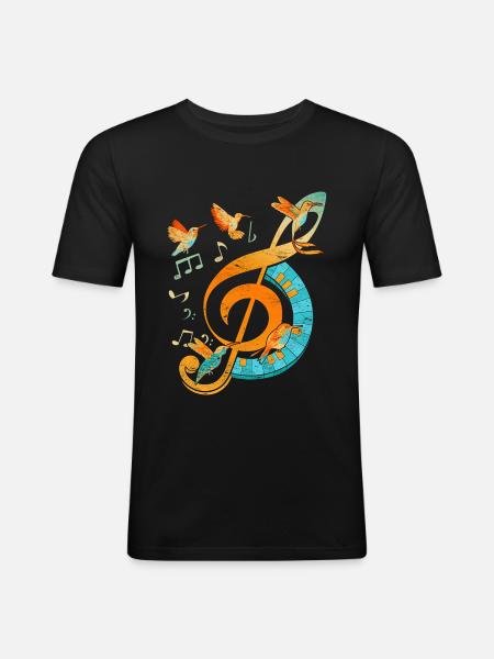 Birds Violin Clef Music Clef - Men's Slim Fit T-Shirt - black