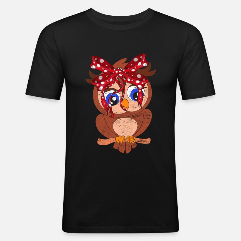 Eule - Männer Slim Fit T-Shirt - Schwarz