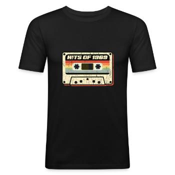 Hits de 1969 cassette audio design rétro vintage - T-shirt près du corps Homme - noir - Devant - Nik (191cm)