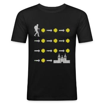 Camino de Santiago Pèlerinage pèlerin - T-shirt près du corps Homme - noir - Devant - Nik (191cm)