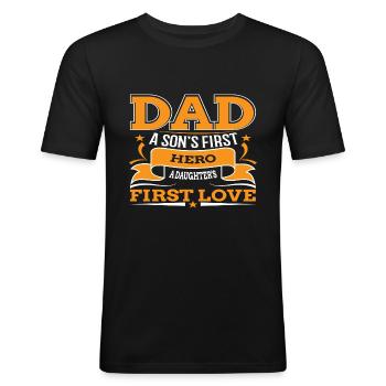 Père et fils - père et fille cadeau père - T-shirt près du corps Homme - noir - Devant - Nik (191cm)