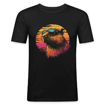 Capybara mit Sonnenbrille - Männer Slim Fit T-Shirt - Schwarz - Vorne - Nik (191cm)