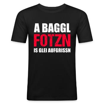 Bayrische Sprüche Fotzn - Männer Slim Fit T-Shirt - Schwarz - Vorne - Nik (191cm)