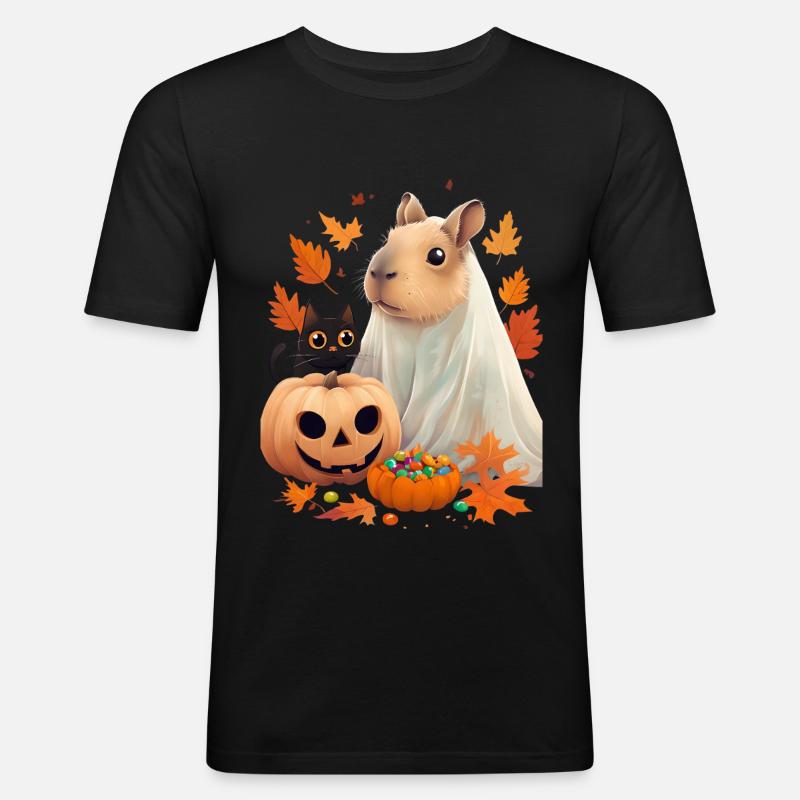 Halloween Capybara Katze Geist Geschenkidee - Männer Slim Fit T-Shirt - Schwarz