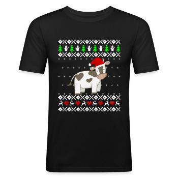 Cute Cow Cattle Ugly Sweater Gift Christmas - Men's Slim Fit T-Shirt - black - Front - Nik (191cm)