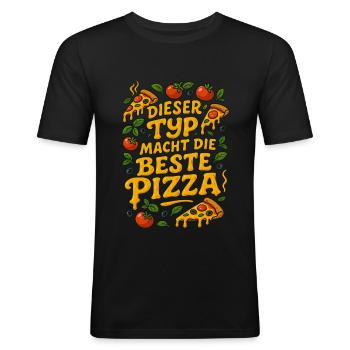 Pizzabäcker Spruch Sprüche Geschenk - Männer Slim Fit T-Shirt - Schwarz - Vorne - Nik (191cm)