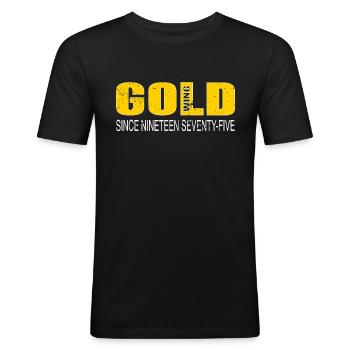 Moto Motocycliste Goldwing Gold Wing 1975 - T-shirt près du corps Homme - noir - Devant - Nik (191cm)