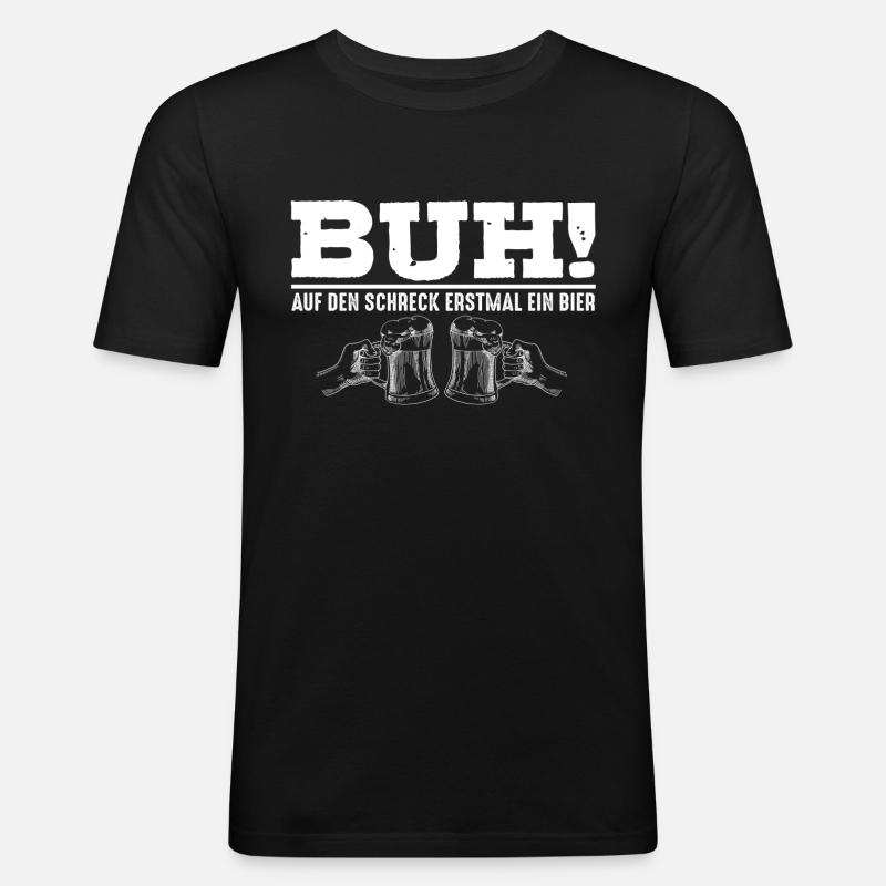 BUH! Auf den schreck erstmal ein Bier - Männer Slim Fit T-Shirt - Schwarz
