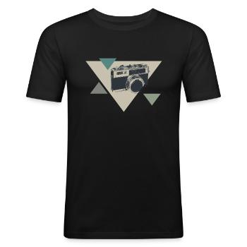Kamera - Männer Slim Fit T-Shirt - Schwarz - Vorne - Nik (191cm)