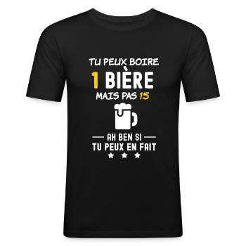 Tu peux boire une bière mais pas 15 - Apéro Humour - T-shirt près du corps Homme - noir - Devant - Nik (191cm)