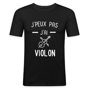 Je peux pas j'ai violon - T-shirt près du corps Homme - noir - Devant - Nik (191cm)