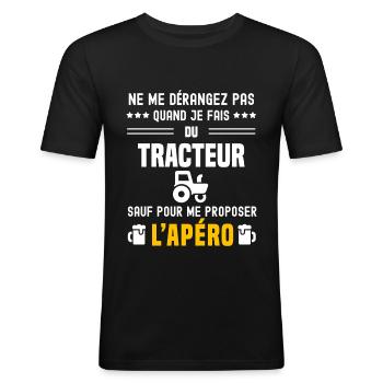 tracteur ne dérangez pas sauf apéro - T-shirt près du corps Homme - noir - Devant - Nik (191cm)