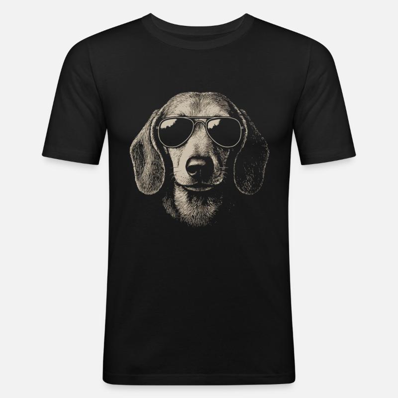 Coole Dackel Hund Pilotenbrille Skizze - Männer Slim Fit T-Shirt - Schwarz