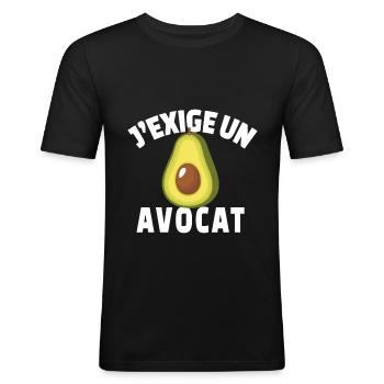J'exige un avocat - Humour vegan végétarien - T-shirt près du corps Homme - noir - Devant - Nik (191cm)