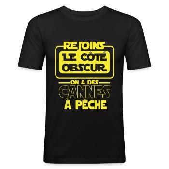 Rejoins le côté obscur - star-wars pêche pêcheur - T-shirt près du corps Homme - noir - Devant - Nik (191cm)