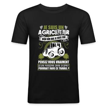 Agriculteur Agriculture Tracteur Humour Cadeau - T-shirt près du corps Homme - noir - Devant - Nik (191cm)