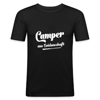 Camper aus Leidenschaft Campen Wohnmobil Wohnwagen - Männer Slim Fit T-Shirt - Schwarz - Vorne - Nik (191cm)