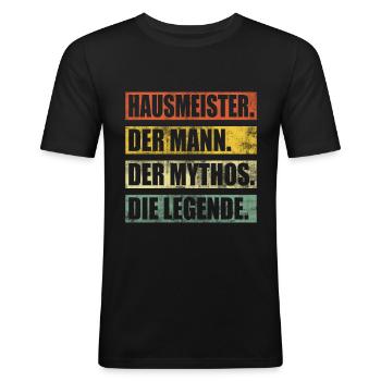 Hausmeister Vintage Lustig Mann Mythos Legende - Männer Slim Fit T-Shirt - Schwarz - Vorne - Nik (191cm)