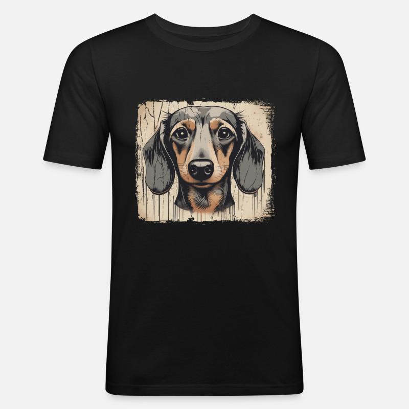 Dackel Teckel Kurzhaardackel Dachshund - Männer Slim Fit T-Shirt - Schwarz