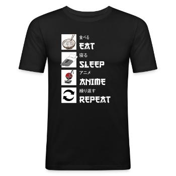 Eat Sleep Anime Repeat Manga - Männer Slim Fit T-Shirt - Schwarz - Vorne - Nik (191cm)