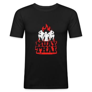 Muay Thai Kämpfer Kampfsport Logo - Männer Slim Fit T-Shirt - Schwarz - Vorne - Nik (191cm)