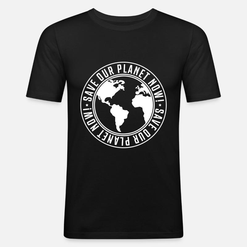 save our planet now - Männer Slim Fit T-Shirt - Schwarz