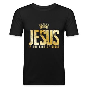 Jésus Christ est roi d'or - T-shirt près du corps Homme - noir - Devant - Nik (191cm)