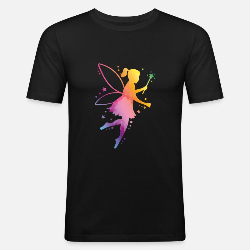 fee elfe bunt silhouette - Männer Slim Fit T-Shirt - Schwarz