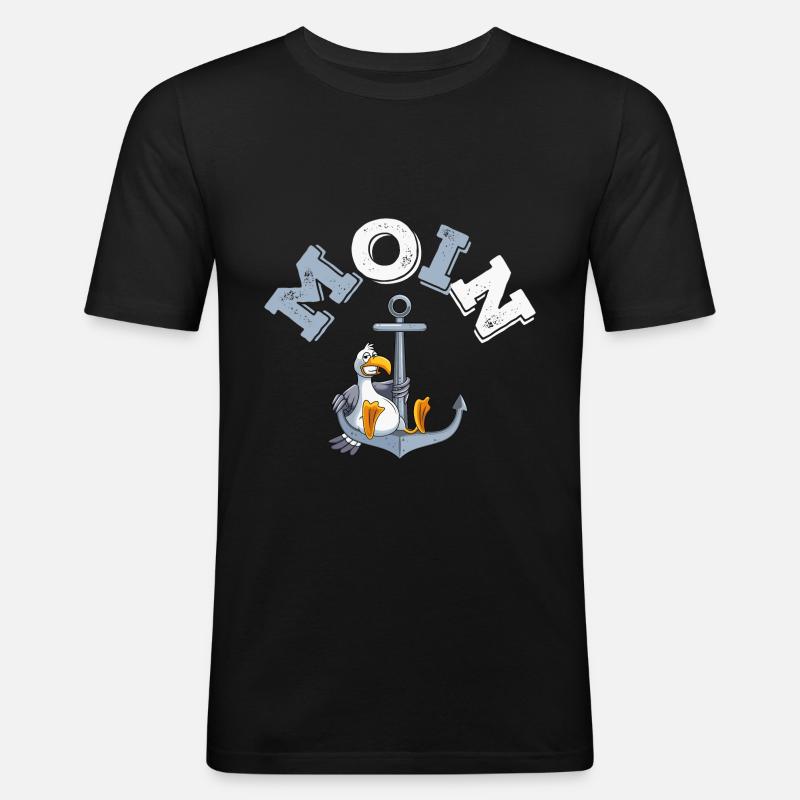 anker möwe moin comic - Männer Slim Fit T-Shirt - Schwarz