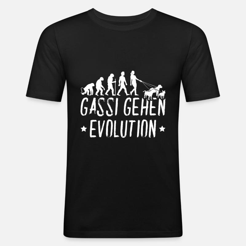 Gassi Gehen Evolution Hunde - Männer Slim Fit T-Shirt - Schwarz