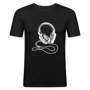 Kopfhörer Musik Dj Musiker Symbol - Männer Slim Fit T-Shirt - Schwarz - Vorne - Nik (191cm)