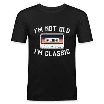 80er 90er Jahre Musik Kassette Lustig Mixtape - Männer Slim Fit T-Shirt - Schwarz - Vorne - Nik (191cm)