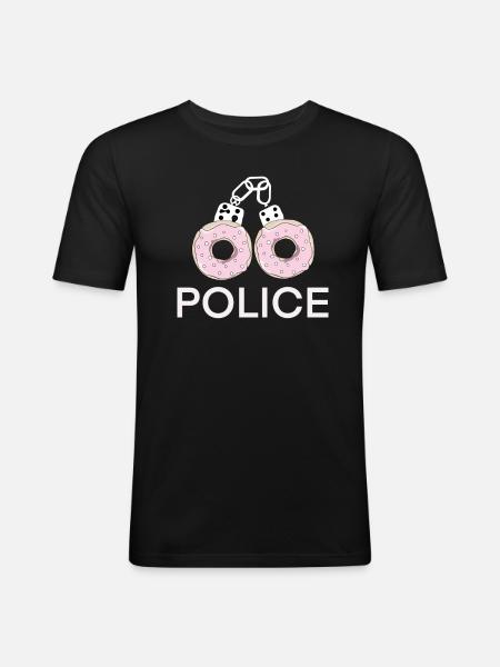 Polizei - Donut Handschellen - Männer Slim Fit T-Shirt - Schwarz