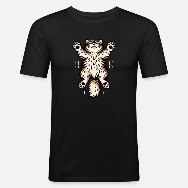 Springende Katze - Männer Slim Fit T-Shirt - Schwarz