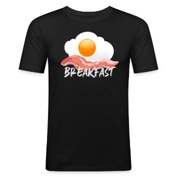 Oeuf au bacon - petit-déjeuner - T-shirt près du corps Homme - noir - Devant - Nik (191cm)